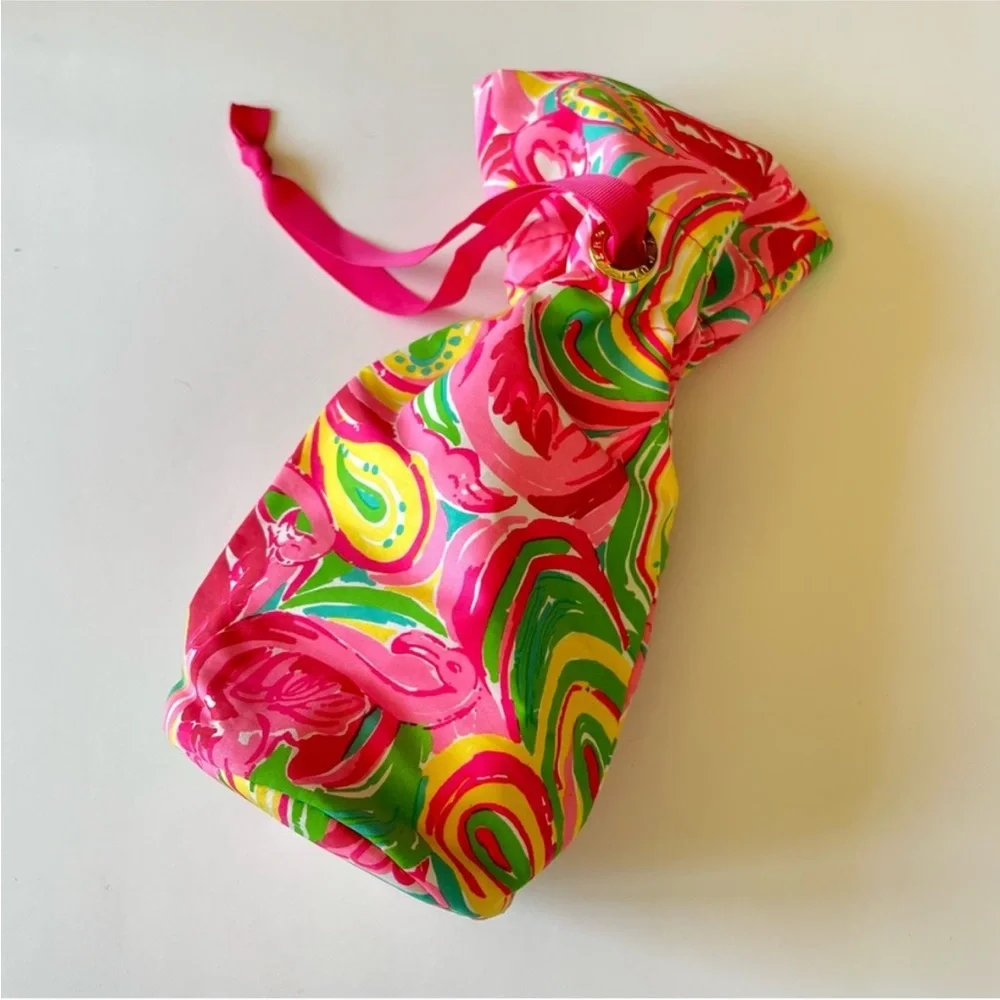 Lilly Pulitzer Wine Beverage Bottle Pink Case Drawstring Carrier Bag For Gifting - Picture 2 of 5